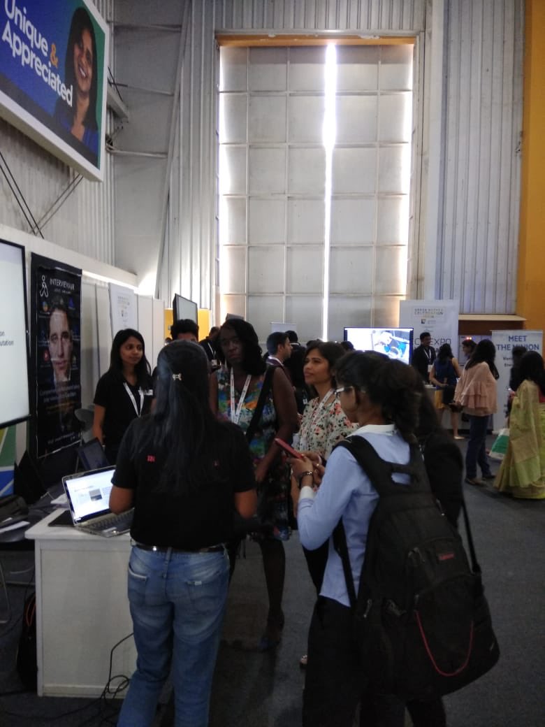 niv_aggarwal's tweet photo. It was wonderful having a conversation with  Jacqueline Cooeland-Carson (COO at #AnitaBorg. She visited the #techexpo booths and showed her immense support for #startups and technology innovation. #GHCI18 #WeAreHere https://t.co/o2U7HnVX9Q