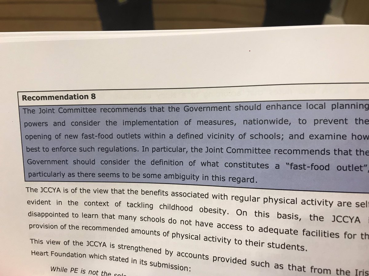 nofryzone4us's tweet photo. Good to see Recommendation 8 in the Joint Committee on Children and Youth Affairs Report in Tackling Childhood Obesity #nofryzones @AlanFarrell. Built environment is an important part of the overall solution https://t.co/3D5Ondxucg