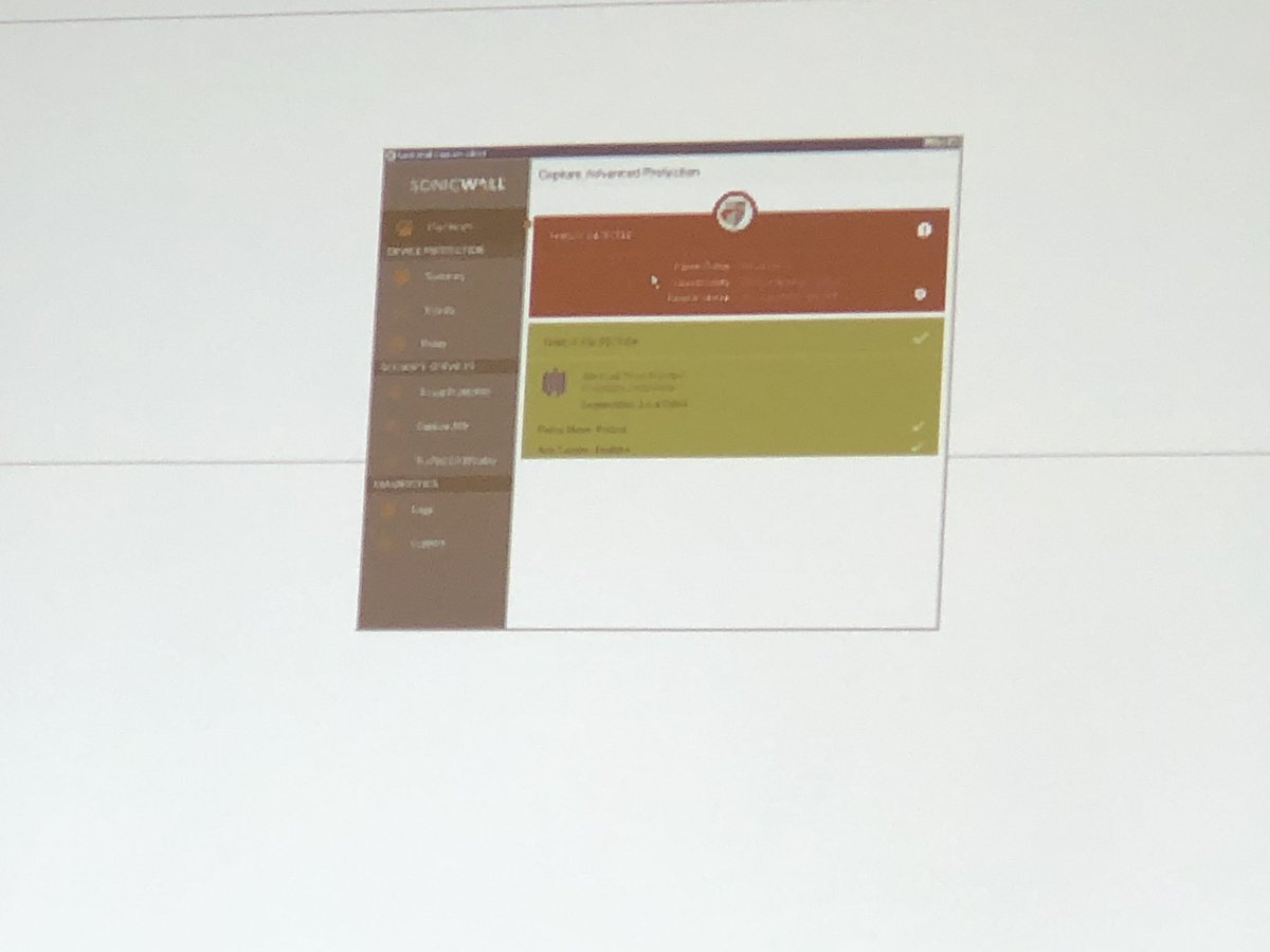 IngensNetworks's tweet photo. #Sonicwall_partner_roadshow_Nov18 #Capture_ATP Demo en tiempo real de funcionamiento por Alex Vazquez y Antonio Cancellara. Muestran como bajando amenaza en internet, el Capture actua con detalle y efectividad. Incluso permite desconectar la maquina de la red en remoto...VITAL https://t.co/hrzGE3tgip