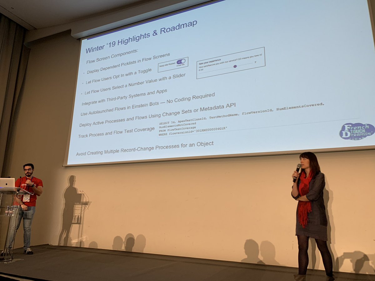 cyril_louis's tweet image. #Salesforce #FTD18 Augustina Garcia Peralta and Carlos Campillo Gálledo are demoing Visual Flow, Process Automation & Lightning #ClicksNotCode