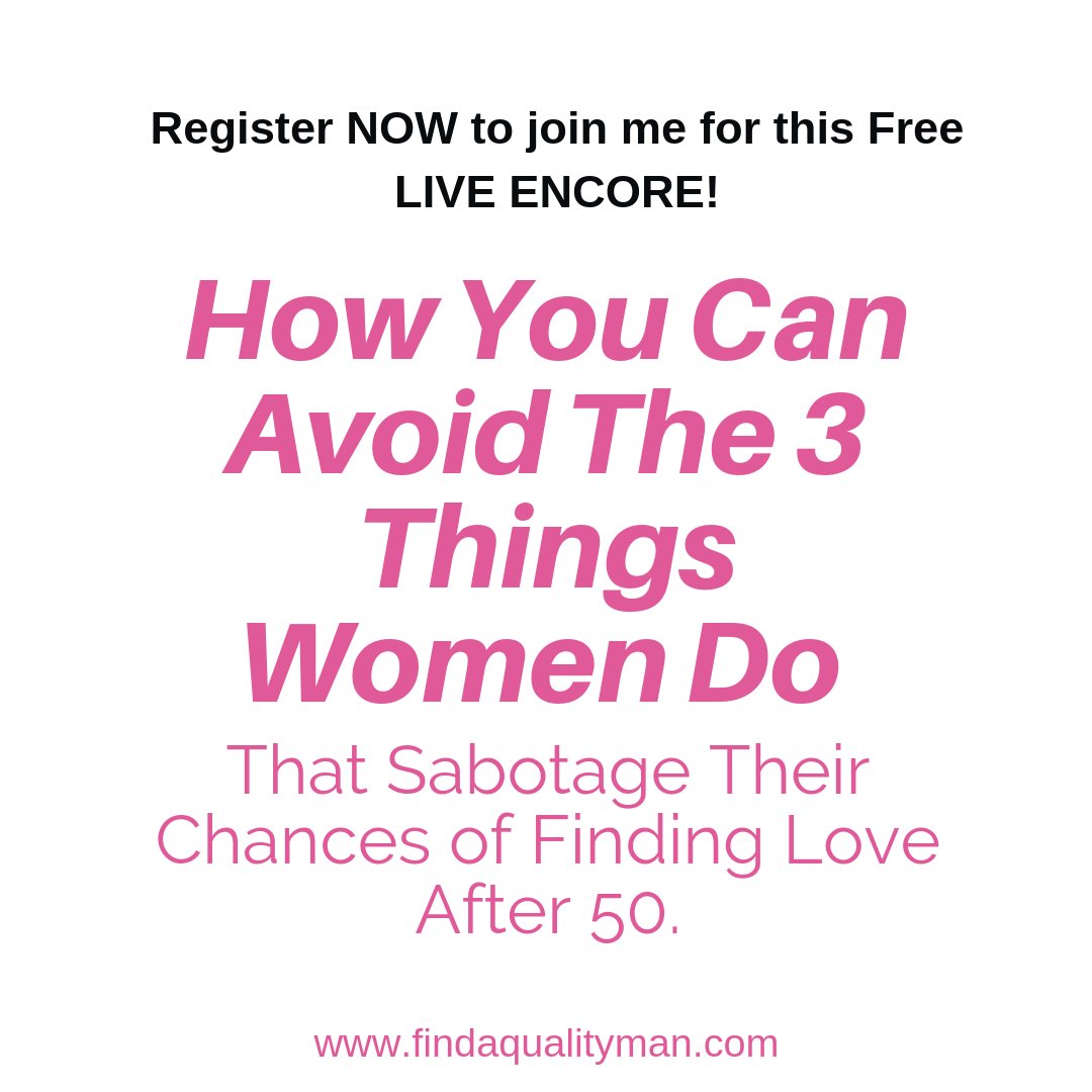Over50DateCoach's tweet photo. Register NOW and discover how you’re turning men off without even realizing it’s happening. I’ll also be answering YOUR questions LIVE!!! Today @ Noon EST. https://t.co/OcpjYxk5i8 #datingover50 #loveafter50 #findaqualityman #faqm #selfcareafter50 #relationshipover50 #datingcoach https://t.co/TB4mS6V4W4