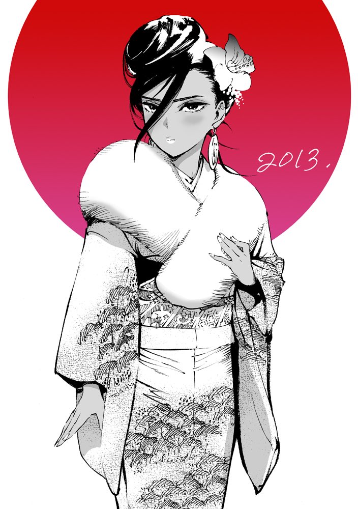 過去の年賀イラスト。着物なのにみんなモノクロ #着物の日 