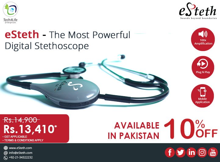 Tech4Life1's tweet photo. eSteth Digital Stethoscope on Sale !
#eSteth #discount #Pakistan #stethoscope #digitalstethoscope #telemedicine #telehealth #healthcare #eHealth #healthIT https://t.co/mPVrPbLNJ0