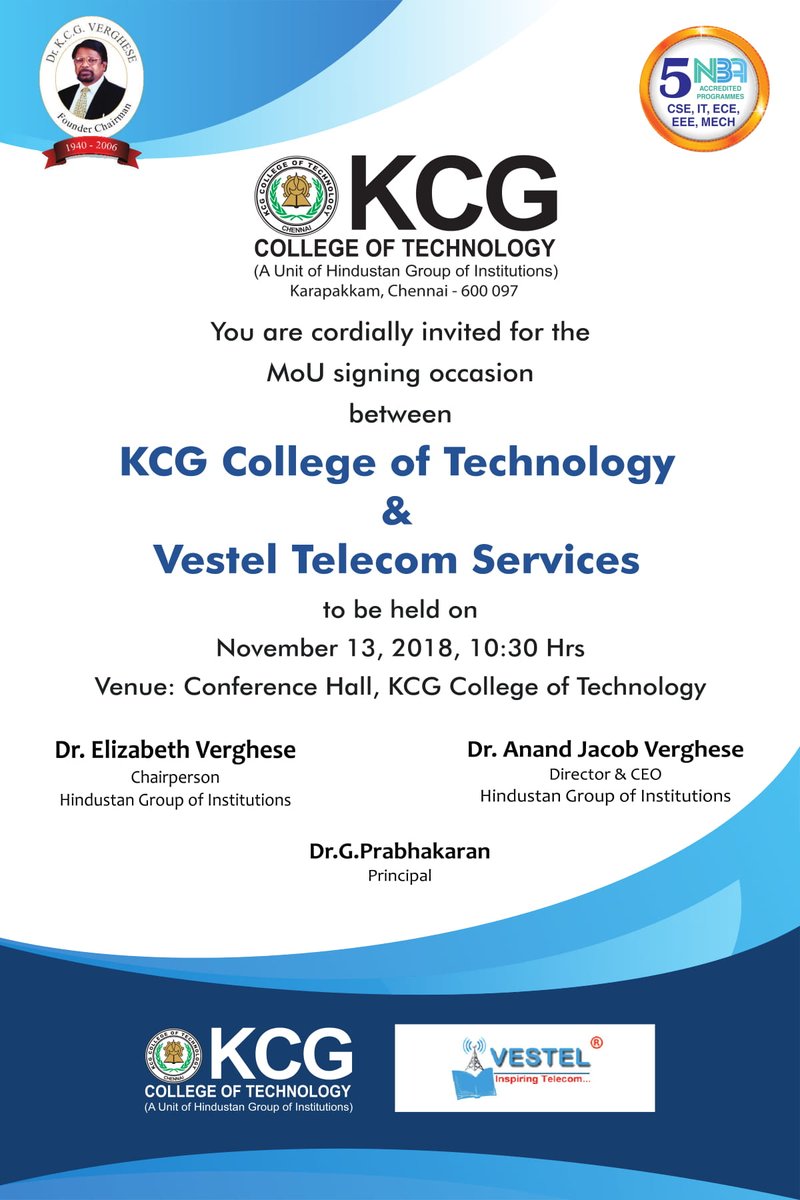 KCGtechnology's tweet photo. #ThrowbackThursday #Mou #KCGCollegeofTechnology #VestelTelecom

Mou signing Occasion between KCG College of Technology and Vestel telecom Services on 13th Nov 2018. https://t.co/h3f28bfWny