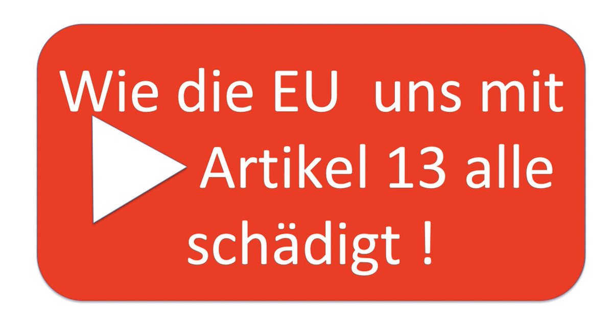 In diesem Video erkläre ich das Vorhaben und skizziere mögliche Auswirkungen von Artikel 13 auf YouTube. Setzt alle ein Zeichen mit dem Hashtag #safeyourinternet sowie mit dem Hashtag für den 
deutschsprachigen Raum #freiesInternet. #Digitalklausur
youtu.be/2U89vhC4Cfs