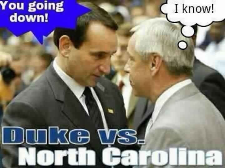 CurtisLarney's tweet photo. @JessiStone @steelyonsports @AndrewGilmanOK @Eddie_Rado Coach K VS Roy Williams! What a sloberknocker! https://t.co/DdFWva0aSs