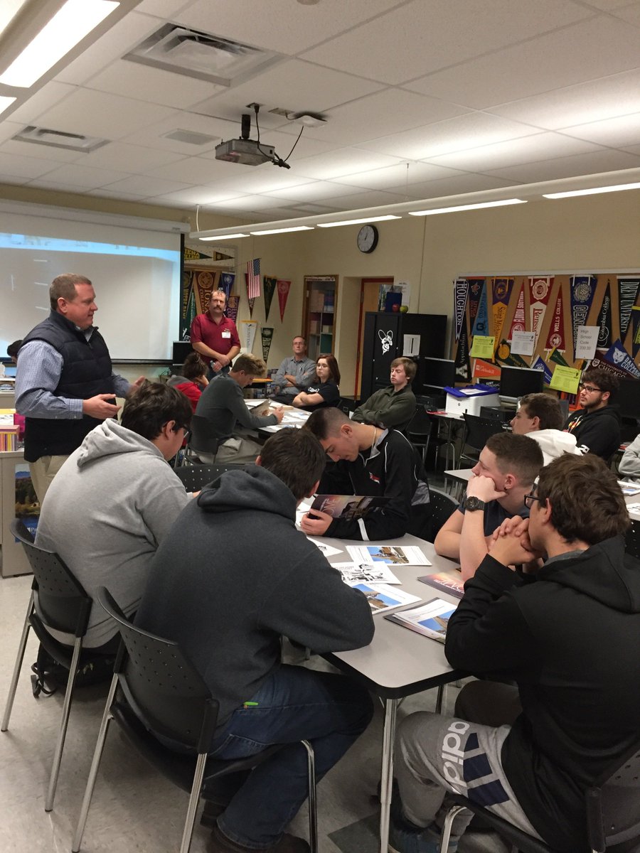 baker_guidance's tweet photo. Busy days at Baker High School in the Counseling/Career Resource Department. Career Chats with Jake Harrington from Ryan Homes, Jeff Haines from Haines &amp; Haines Inc. and Laura Hand from Channel 3 WSTM @lhandsyr 
Herkimer College was also in the house @BCSDBEES https://t.co/eWTk0SR4ba