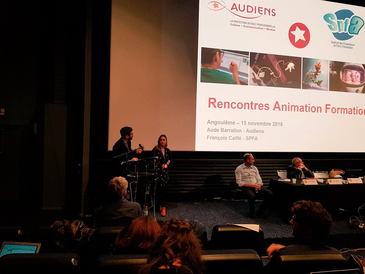 GroupeAudiens's tweet photo. Un secteur dynamique ! Aude Barrallon présente l’étude sur L’#emploi dans production de #filmsanimation et #VFX aux #RADI #RAF d’Angoulême avec François Caillé, Délégué aux affaires sociales @spfa https://t.co/fMzRySOJ7X