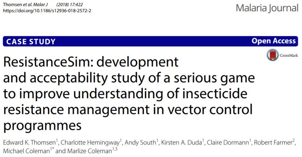 LSTMvector's tweet photo. New paper from Thomsen et al. in @MalariaJournal
#ResistanceSim is a capacity strengthening tool designed to address the lack of practical knowledge of IRM as the primary gap in the translation of evidence into policy. @CHemingway1990 @southmapr @LSTMnews https://t.co/cAHFov0B3F https://t.co/yDaaJVw5HE