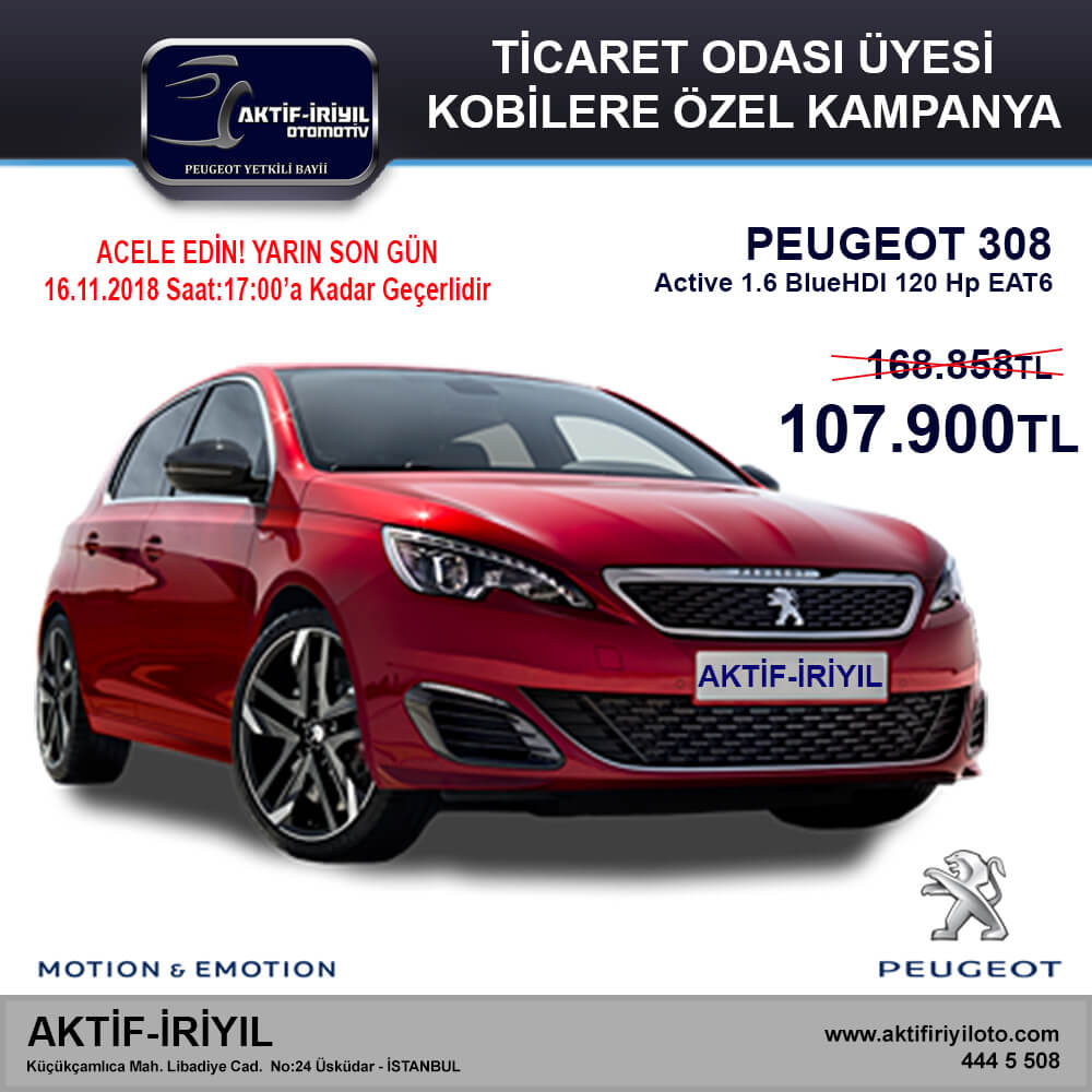 Aktifiriyil's tweet photo. Ticaret Odası Üyesi Kobilere Özel Peugeot 308 Kampanyası.
Yarın Son Gün...
Kampanya 16 Kasım 2018 Saat:17:00'a Kadar Geçerlidir.
#kobikampanya #peugeot308 #peugeotkampanya #aktifiriyiloto #ticaretodasikampanya #aktifiriyil

https://t.co/XqOUcDx4oQ https://t.co/A94bEP2H3b