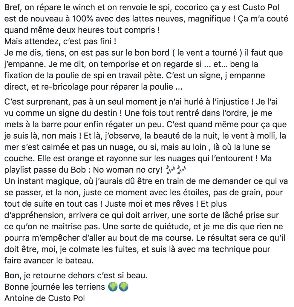 Antoine_Sailing's tweet photo. ⚫️🔴 Message du bord (2/2) #RDR2018 : "Rien ne pourra m'empêcher d'aller au bout de ma course" #GoTonio ⤵️ https://t.co/Xp9zlmxYe5