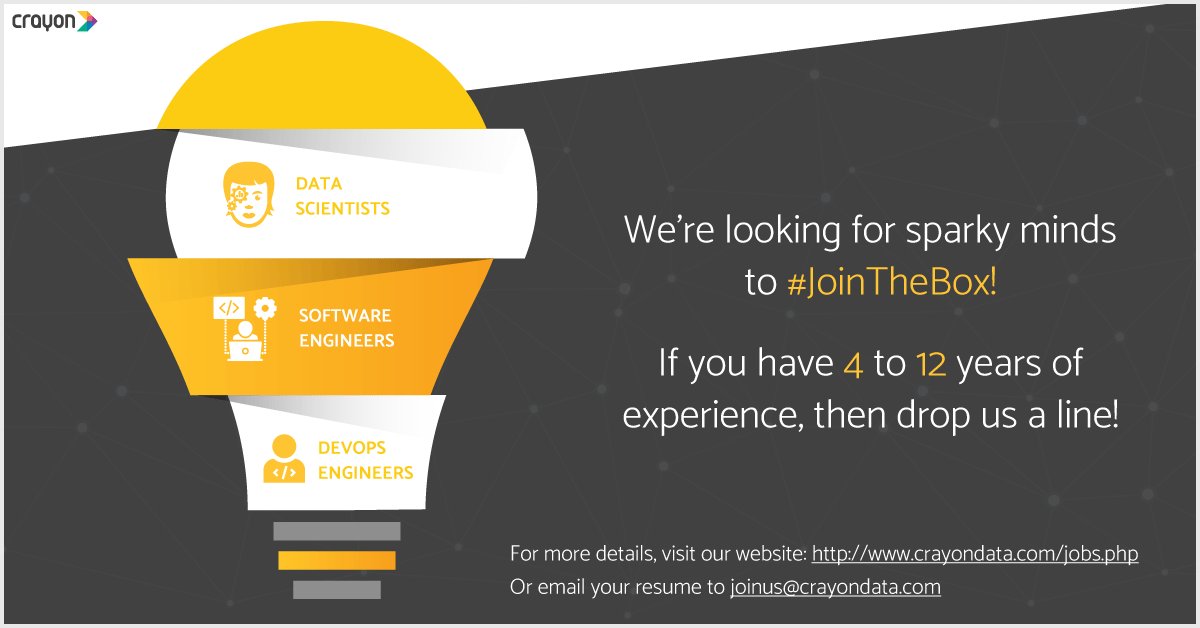 CrayonBigData's tweet photo. If you've got the flair for #data, wait no more! Get in touch now!
For more details, visit https://t.co/yyW3u0FUYU
#TalentedTangrams #DataScience #ArtificialIntelligenc #MachineLearning #Engineers #Programmers #WeAreHiring #TalentThursday https://t.co/Du7IEI0Bpq