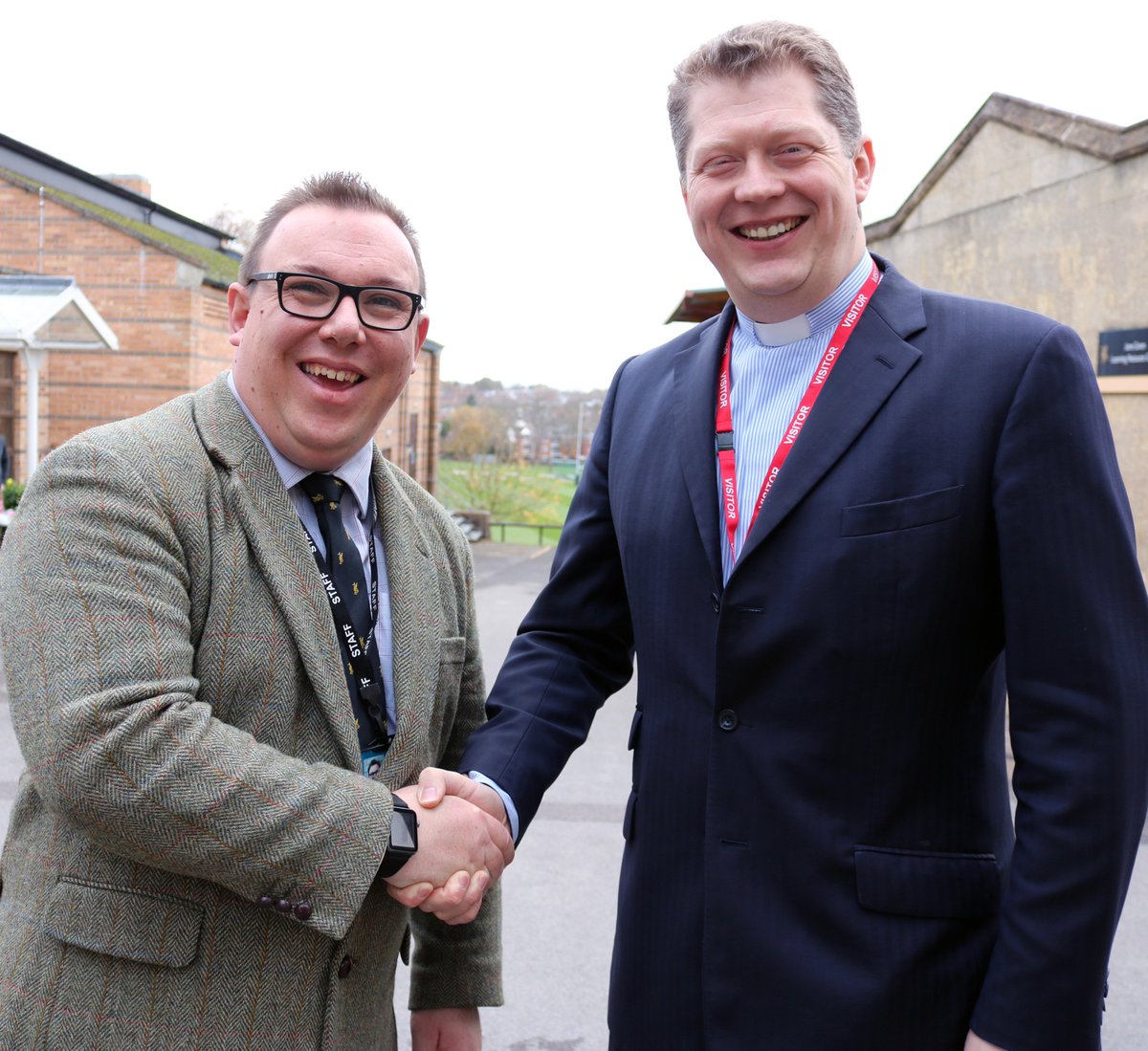 QueensTaunton's tweet photo. We were delighted to welcome the Rev David Hull, Chaplain at our sister school, @KingswoodSchool in Bath. Pictured with our own Chaplain, Mr Tim Aldridge, he was very impressed with our site and also enjoyed his lunch! #Methodistschools #strongertogether https://t.co/0UOZ5voNGn