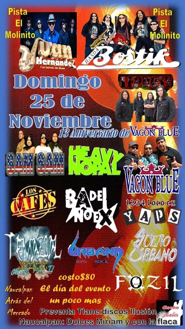 vagonblue's tweet photo. 🤘Domingo 25 de noviembre

🤘Nos vemos en pista el molinito en Naucalpan 

🤘Con presencia de @BostikBanda  @nopalica #JuanHernandez @vagonblue  y muchas más 

🤘Compren sus boletos desde ahorita $80 el día un poco más 

🤘No sé lo pueden perder 

🤘Los esperamos https://t.co/m6xc76CJyP