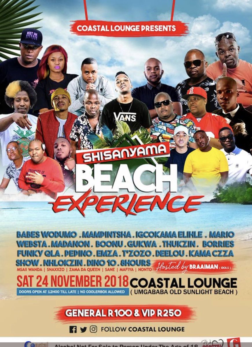 CoastalMusicEx2's tweet photo. Gagasi Fm in association with Coastal Lounge invites you to the 1st annual #ShisaNyamaBeachExperience Sat 24 November @CoastalLounge (Old Sunlight Beach,Umgababa)

Massive line-up | #BeachView🌊🌊🌊| #PoolArea🌊💨🌊| #Shisanyama 🥩🥩| #HookahBar |#SeaBreeze
Gates open at 12h00. https://t.co/PhDnPg0SY6