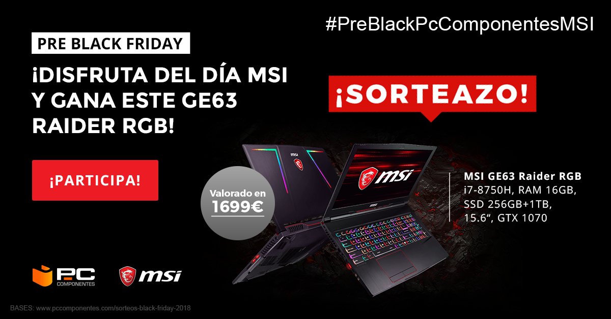 pccomponentes's tweet image. 🔴SORTEAZOO!! 🤪 Llévate este pedazo de portátil MSI gaming valorado en 1699€, solo tienes que:
- RT + Comentar con #PreBlackPcComponentesMSI
- Seguir a @pccomponentes y @MSI_ES
- Confirma tu participación en el formulario del sorteo👉bit.ly/2RXbALO