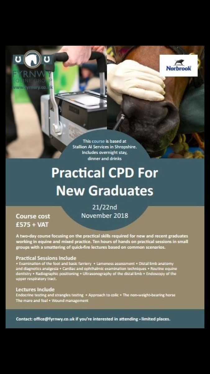 ***LAST FEW SPACES REMAINING*** 
Call the office on 01939 260251 to reserve a place on this brilliant course aimed at recent graduates. Covers all aspects of equine practice. Including nerve blocks, radiography, endoscopy and more 
Don’t miss out!