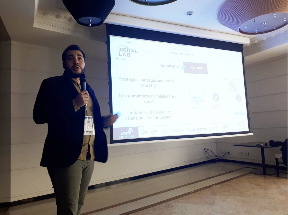 #Live from #HotelDigitalLab #Rome >> "#Hoteliers now need to boost their F&amp;B #distribution and margins by using their #hotel sales expertise", Rachid El Kansouli <a href="/ResDiary/">ResDiary</a> #HDL