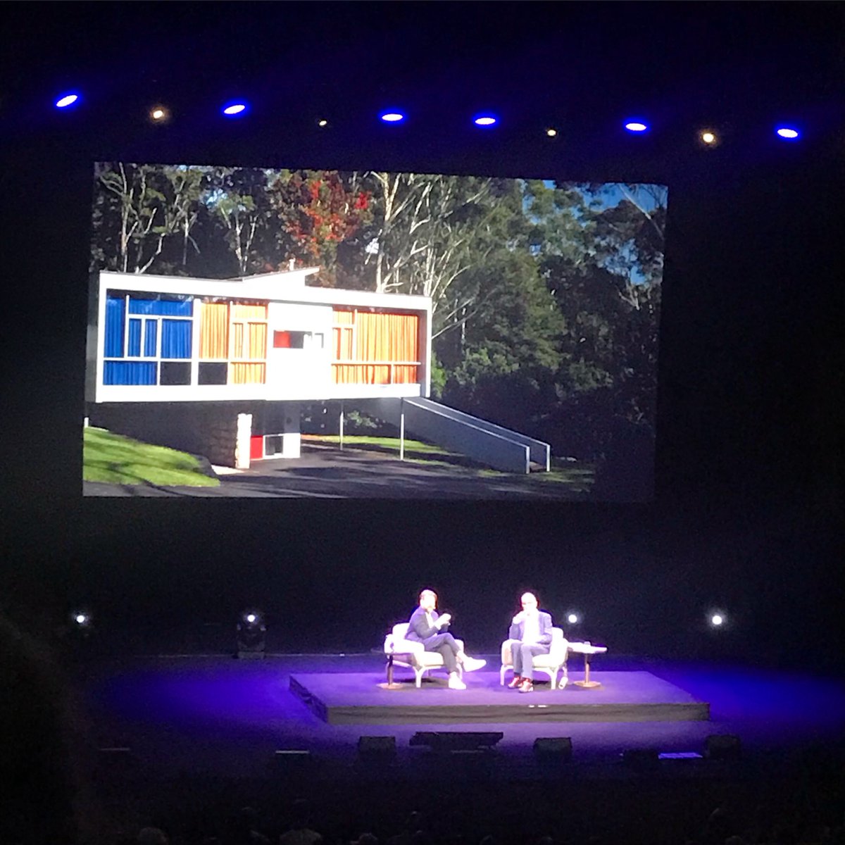cbbmuse's tweet photo. There was a lot of love in Utzon’s Big House tonight for #kevinmcloud + @modernister1 + rightly so. Great conversation on the power of great architecture + heritage in our lives. Super nice to see our very own #roseseidlerhouse @sydlivmus lauded by both + up in lights ❤️ https://t.co/3KJSYzUCWN