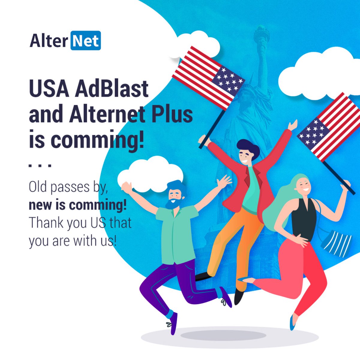 Alternet_com's tweet photo. 🚀 Hello Alternet!

We are excited to announce that due to high interest and fast US market expanding, we decided to launch new special AdBlast Plus version for US members. With AdBlast Plus new features and ultra-fast automatic payouts will appear! https://t.co/S9amQ7Wjpt