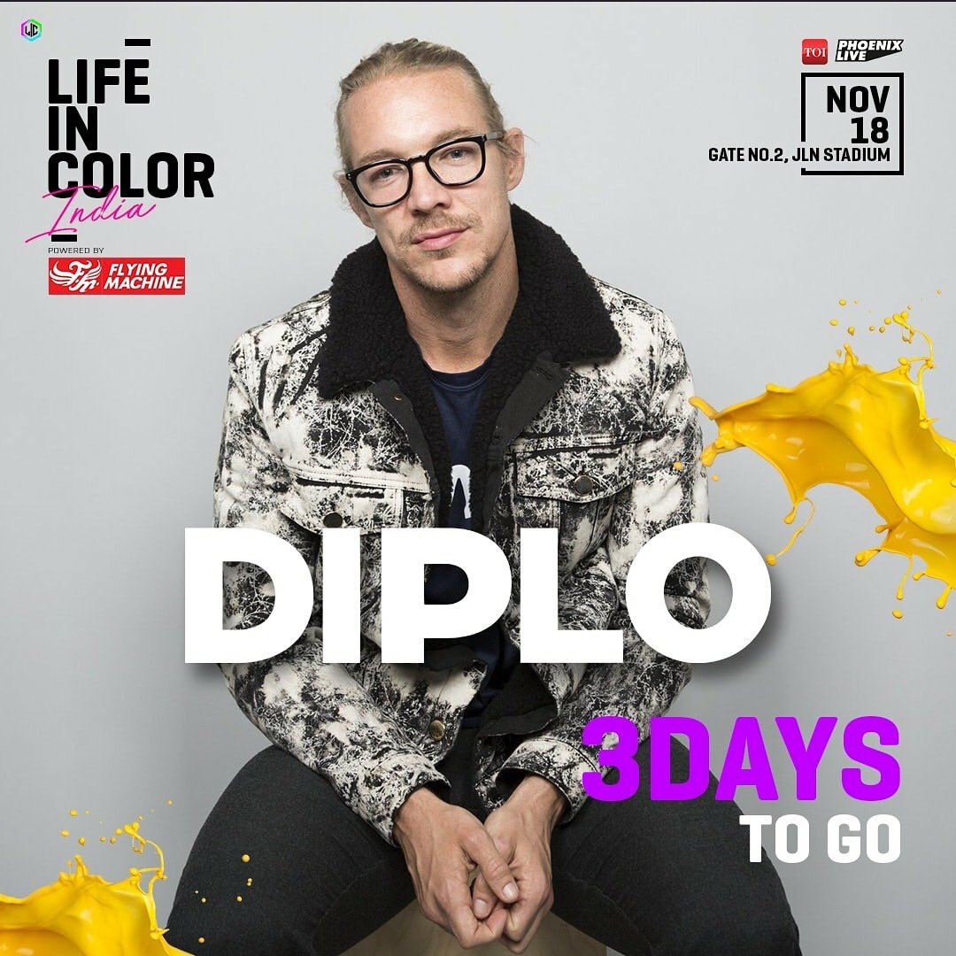lictourIndia's tweet photo. 3 days to go to for the World's Largest Paint Party #LifeinColorIndia With the main man @diplo Final few passes left! - https://t.co/iejF6PDjLY https://t.co/xEzG2cOt9t