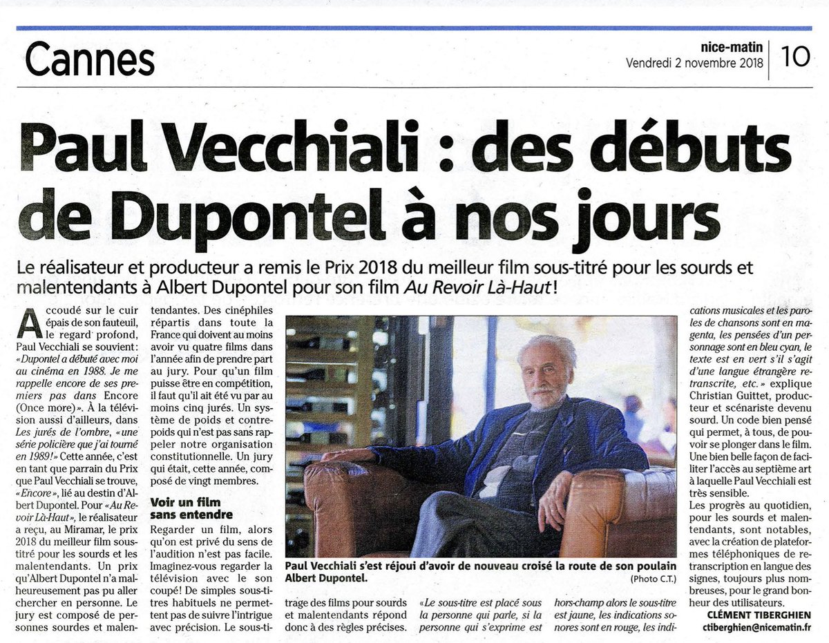 6_M_M's tweet photo. "Voir un film sans entendre" : le quotidien Nice Matin abordait il y a quelques jours la question du sous-titrage des films #VFST
Pour revoir le court-métrage "Silence... on tourne... pour les malentendants..." : https://t.co/CGhJJdtx1j https://t.co/FeEcJbPVrl