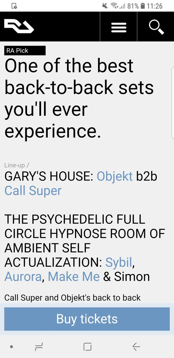.<a href="/residentadvisor/">Resident Advisor</a> not pulling any punches with their pick for Saturday

No pressure chaps :)

Sell out is on the cards so book your spot!