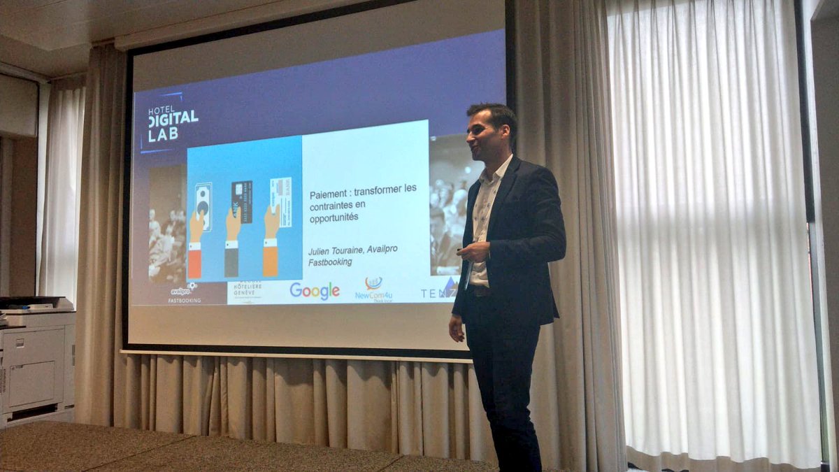 Availpro's tweet photo. #Direct #HotelDigitalLab à Genève >>> « Il est très important d'avoir un parcours de paiement souple : les millenials, par exemple, quittent les parcours rapidement quand cela bloque" - @AvailproJulien https://t.co/E6FLdI8Gex