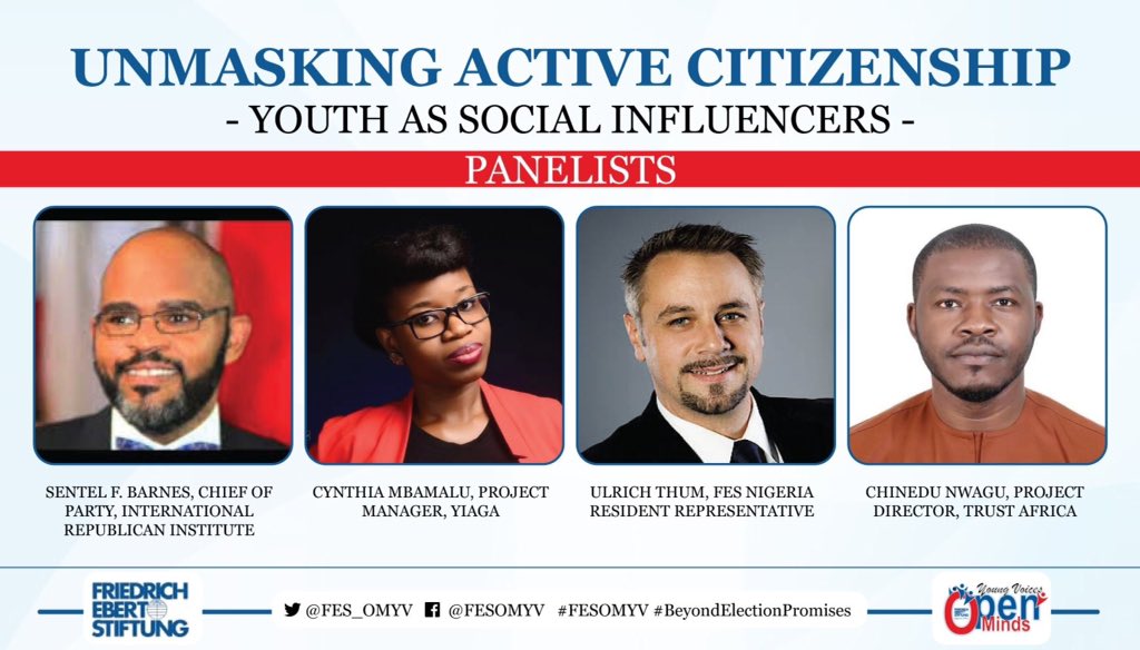 zainabzy_'s tweet photo. Panelists @guvyves @DCynthiaM @sentellbarnes Ulrich Thum discussing on the role of youths as social influencers. #Youth2030 #BeyondElectionPromises @fes_omyv https://t.co/L9bfKH8kJg