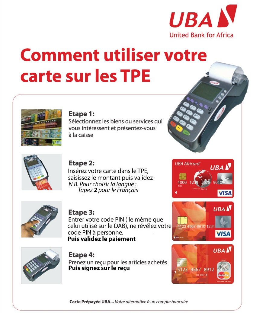 UBATchad's tweet photo. Voici comment utiliser vos cartes UBA #VISA &amp; #Mastercard sur les TPE.
#UBACards #Tchad #Adjib https://t.co/K83tr7UZFd