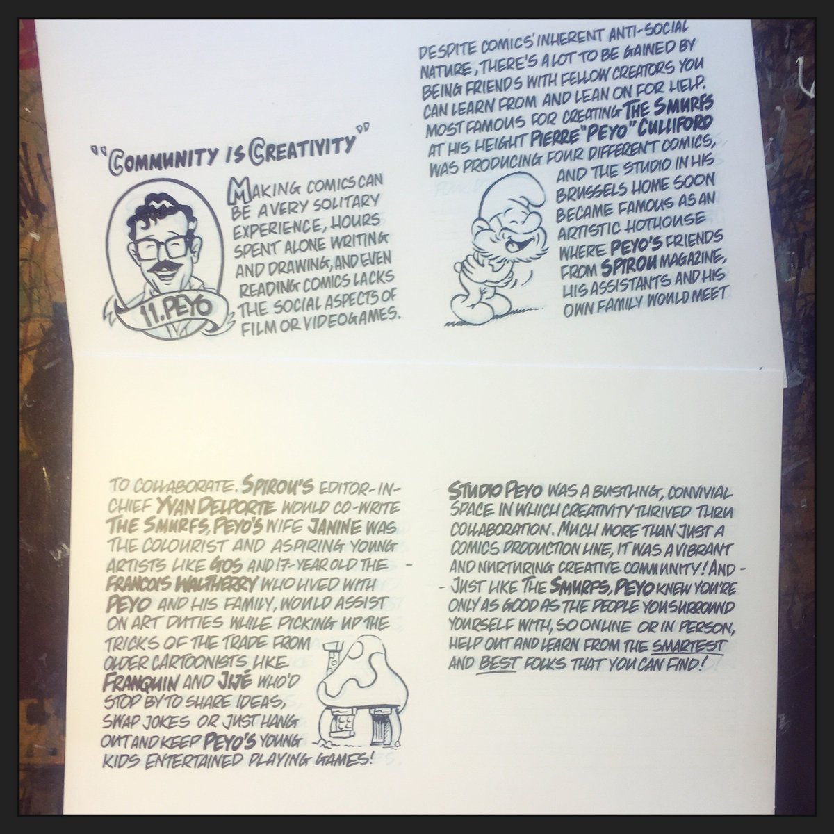 nickprolix's tweet photo. Tomorrow’s #BullpenBootcamp inked. #Handlettered as ever, plus a toadstool house. I think that about covers all bases! #makingcomics #makecomics #comicart #comics #art #lettering #inking #handlettering #inks #bandedessinee #bandedessinée #bd #peyo #smurfs #cartoonist #creativity https://t.co/PC86UpFoTX