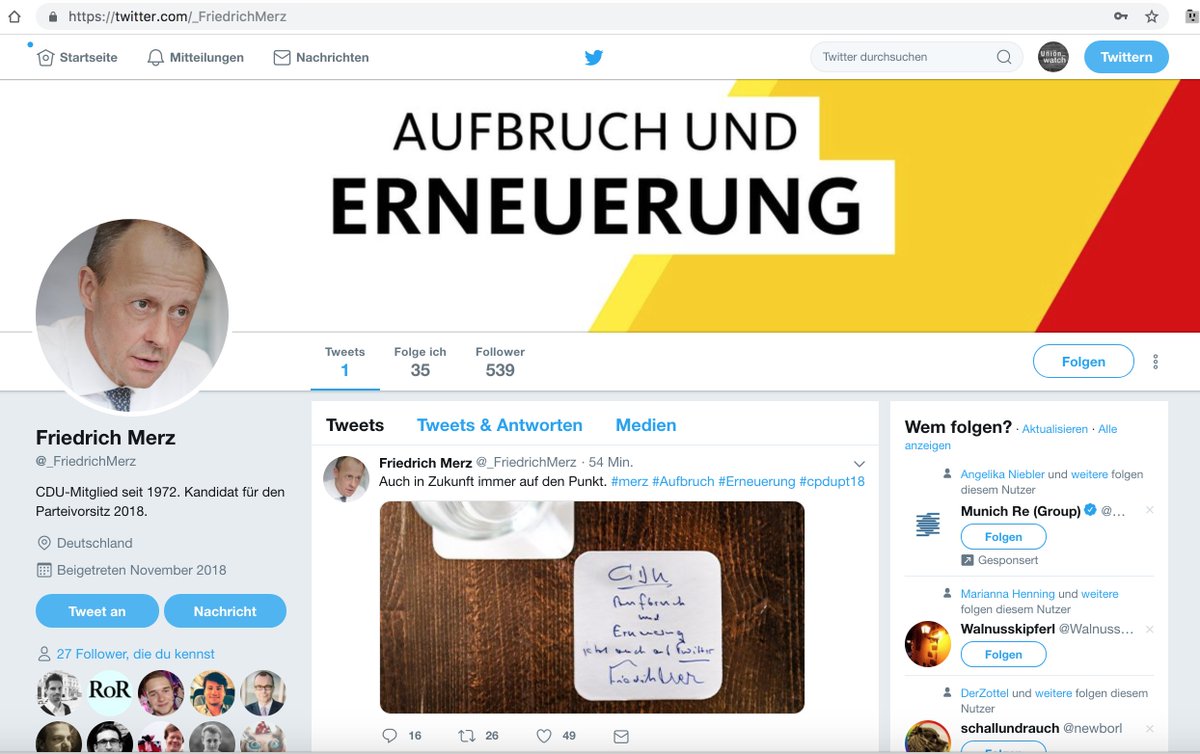 watch_union's tweet image. Ist dieser angebliche #Merz (#CDU)-Account echt?
Und wenn ja, "Aufbruch und Erneuerung" mit einem neoliberalen Politdinosaurier, der fast 15 Jahre im Wirtschaftsschlaf verbracht hat? Gute Güte. /MS