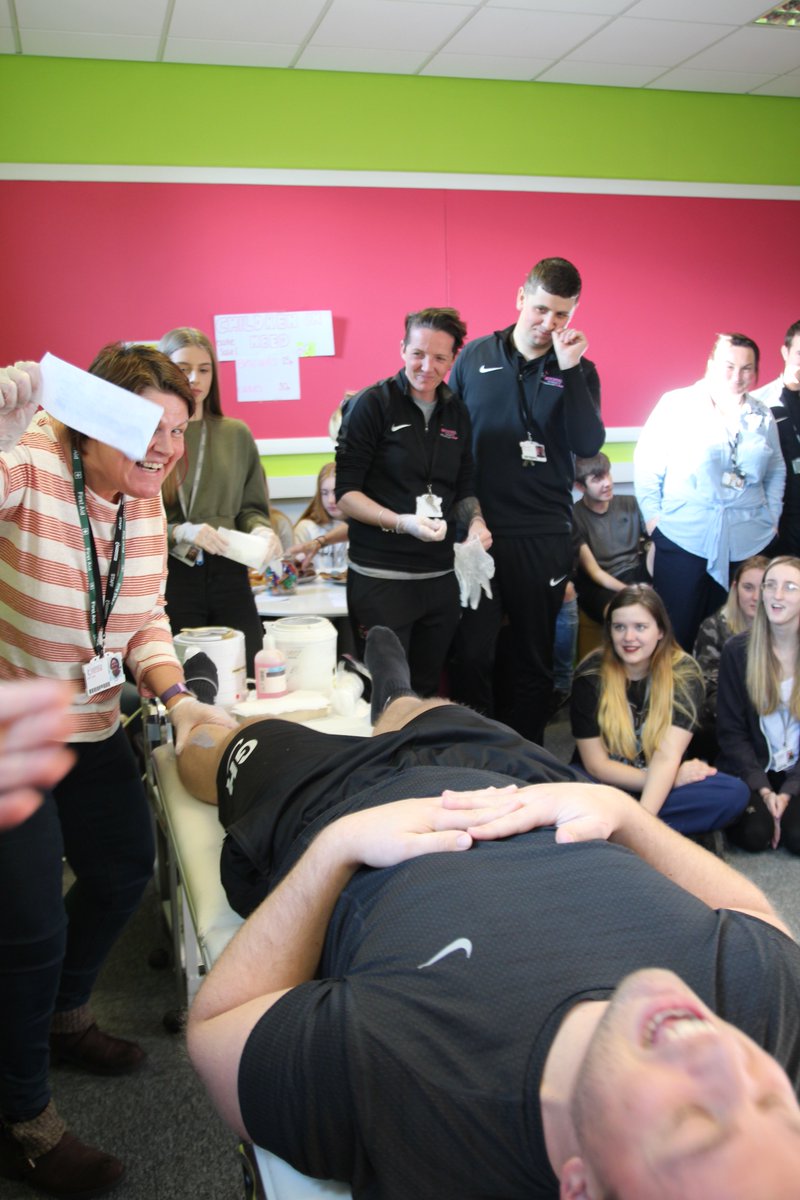 accrosscollege's tweet photo. Both staff members and students this morning took part in a charity leg wax for @BBCCiN. As you can see from the pictures, it went as expected! #Accrington #Rossendale #Hyndburn #AmazingAccrington #ChildrenInNeed https://t.co/fsShwLMuX7