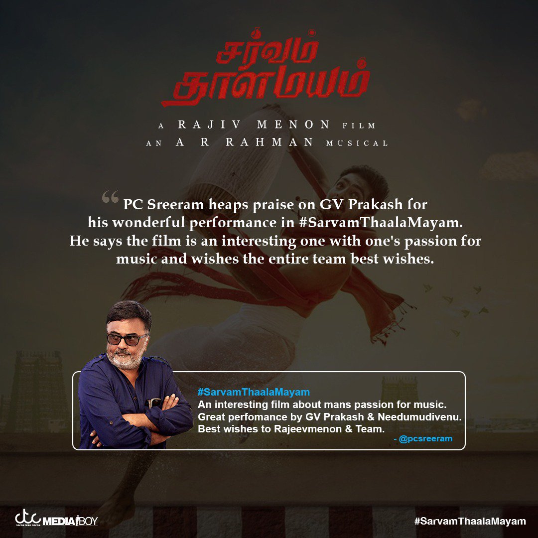 Ace Cinematographer #PCSreeram in full praise of @gvprakash #SarvamThaalaMayam 

He calls ' #PassionForMusic 🎵' 

@DirRajivMenon @pcsreeram @singersaindhavi