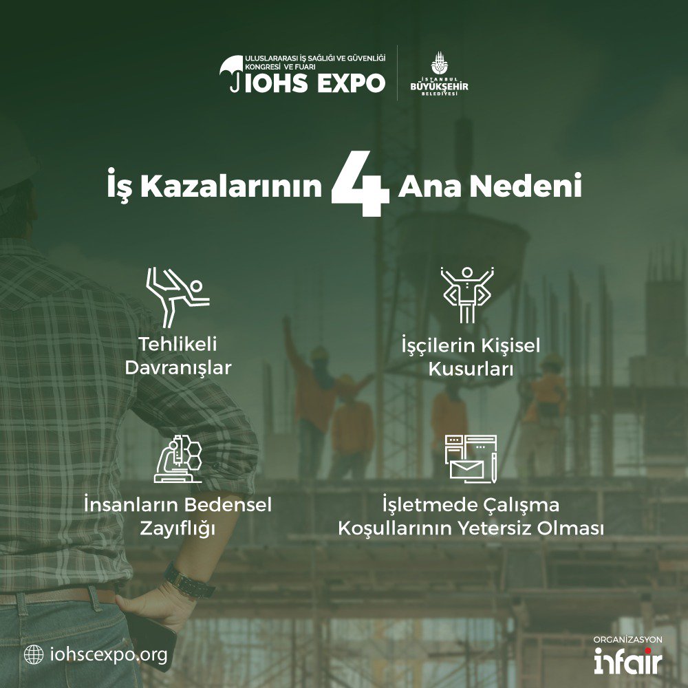 iohscexpo's tweet photo. İş kazaları, hem çalışanlar hem de işverenler için en büyük sorunlardan birisidir. Kazaları önlemek adına yapılacak olan etkinlikler farkındalığı arttıracaktır. #isg #iohs #işkazası #fuar #kongre https://t.co/80YLAdjrOa