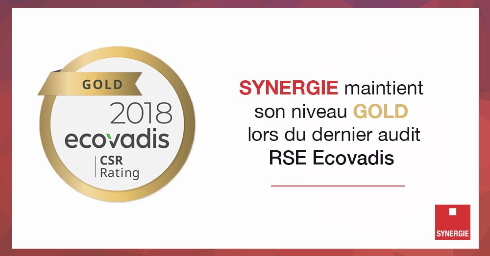 Synergie's tweet photo. Le dernier audit d’@EcoVadisFR a attribué à Synergie le niveau GOLD, avec la reconnaissance d’un Engagement Avancé récompensant l’ensemble de sa politique #RSE. Nous sommes très fier de cet excellent résultat, qui place le Groupe dans les 2 % des fournisseurs les mieux évalués ! https://t.co/saB2acWgC2