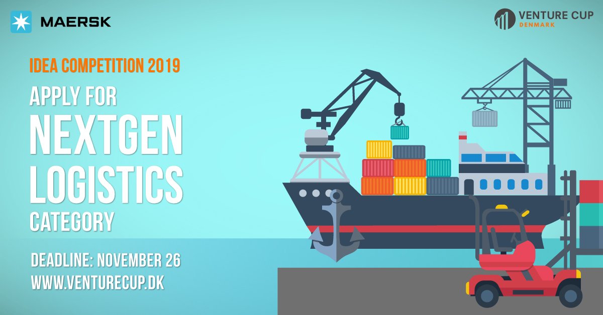 venturecupdk's tweet photo. Do you have an idea that could revolutionize how we secure supply chain, fight food waste, or enable trade globally? 
Submit for the NextGen Logistics category created in collaboration with @Maersk at Idea Competition 2019! https://t.co/ov5EVGFO67 #startups #cphftw #nordicmade https://t.co/EUq6K04DeT