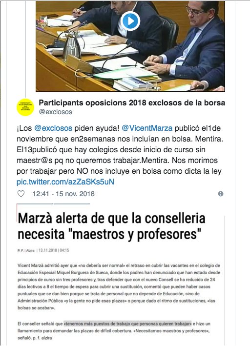 HadadoenlaDiana's tweet photo. @exclosos @VicentMarza @elmundocv @elmundoes @danielmolto @informacion_es @levante_emv @EspejoPublico @DebatAlRojoVivo @sextaNoticias ¡Ayudad a difundir! Necesitamos que nos den voz. Están jugando con los maestr@s mientras los niños se quedan sin clases. Queremos trabajar pero @VicentMarza no nos incluye en bolsa como dicta la ley. @exclosos @danielmolto @elmundocv @informacion_es @jordievole @lavecinarubia https://t.co/FCRHpW9v5b