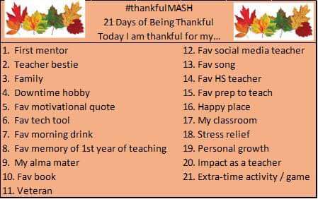nataliestearns's tweet photo. I am thankful for my favorite prep, which is currently French III. My classes are smaller this year, and I am witnessing growth and learning every day!! #thankfulMASH #mashpd https://t.co/YP6ThPNuAm