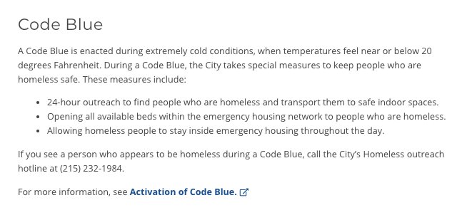 Due to extremely cold conditions, the City is implementing special measures to keep people who are homeless safe. If you see someone who needs shelter, call (215) 232-1984. ift.tt/2zjtGSP
