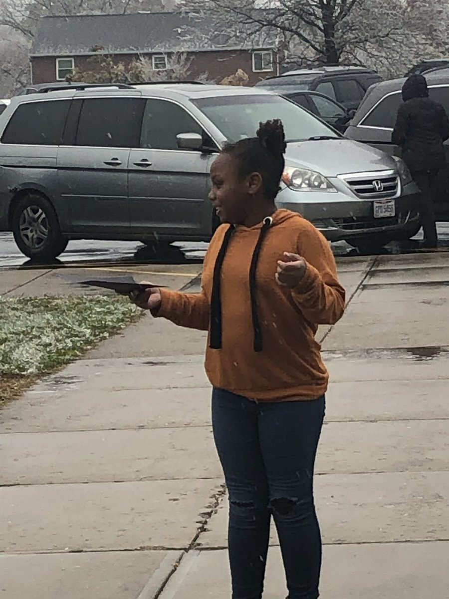 Must go outside for a minute when this is the first snow you’ve ever seen!!!! This student moved here from Florida and is so excited! Love her priceless expressions! #snowday #WEAreLakota <a href="/HeritageECS/">Heritage Early Childhood School</a>