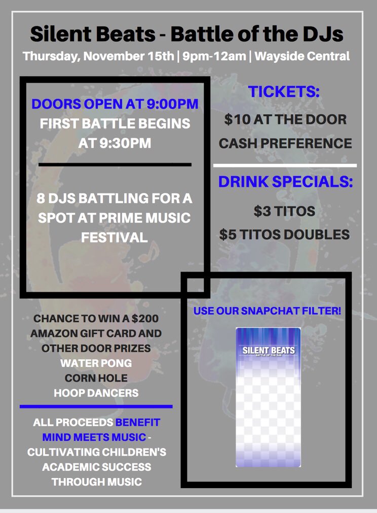 SilentBeats18's tweet photo. TODAY IS THE DAY! Join us tonight at 9pm at @waysidecentral for a night filled with music, door prizes, hoop dancers, and more. $10 at the door (cash preference) and all proceeds benefit @mindmeetsmusic. SEE YOU TONIGHT‼️⚠️🔥 https://t.co/lwXTMee19K