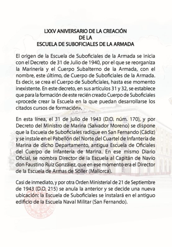 Sfdoturismo's tweet photo. Programa de actos con motivo del 75º aniversario de la Escuela de Suboficiales de la Armada.
#sanfernando #turismosanfernando #ESUBO https://t.co/qC5hRUOeBC