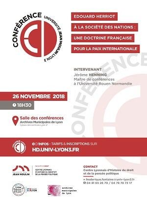 UnivDroitInter's tweet photo. [Conférence] 26/11 Edouard Herriot à la Sociétés des Nations : une doctrine française pour la paix internationale.  @UJML @Droit_Lyon3 #CLHDPP 
Conférence de Jérôme Henning https://t.co/R0OFAzFnXG https://t.co/oSieKvX1bb