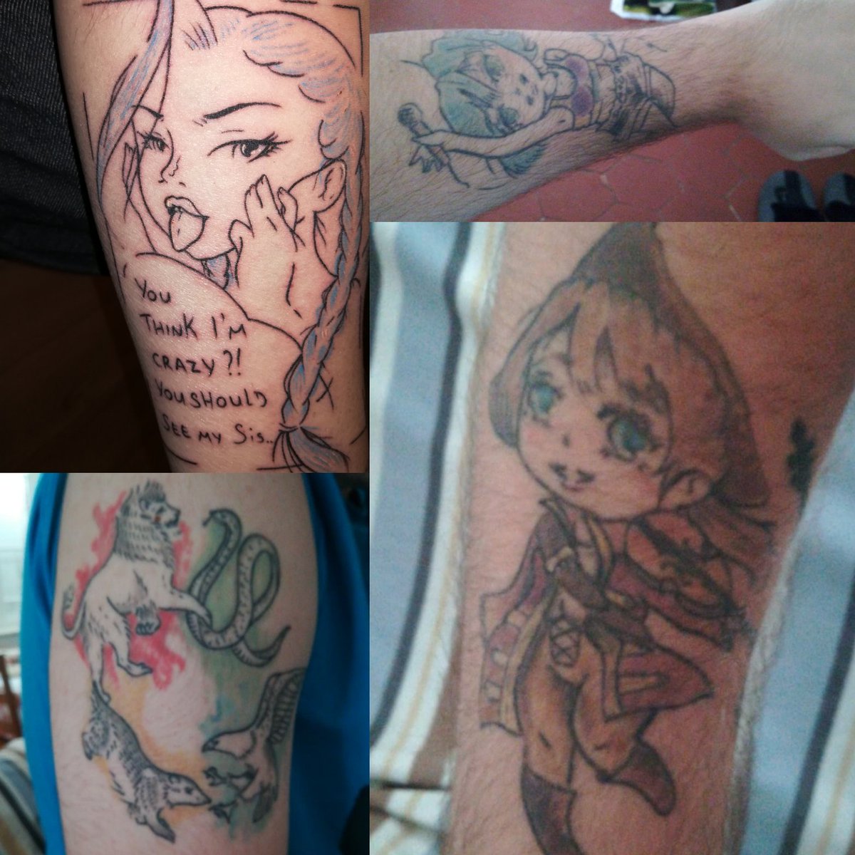 LordOfThePotter's tweet photo. J'ai pas mis a jour mon tweet épinglé depuis un moment donc voilà tout mes tatouages avec Jinx la petite nouvelle ❤️
Tous réalisé par @gw_vink n'hésitez pas à la suivre et lui proposer des projet ! 😁 https://t.co/wC15F2w4o1