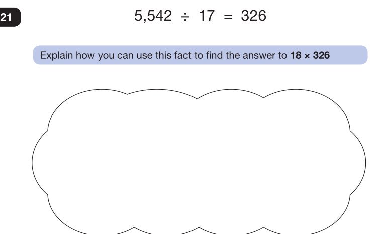 PertonMaths's tweet image. 👀Day 5
Common mistake : Pupils calculated the answer to 18x326 using a long multiplication. ( No marks gained) 
Correct answer : Explain how to use the known fact 17x326=5,542 to find 18x326 by adding 326 to 5,542.
#lessonstobelearned #PertonMaths