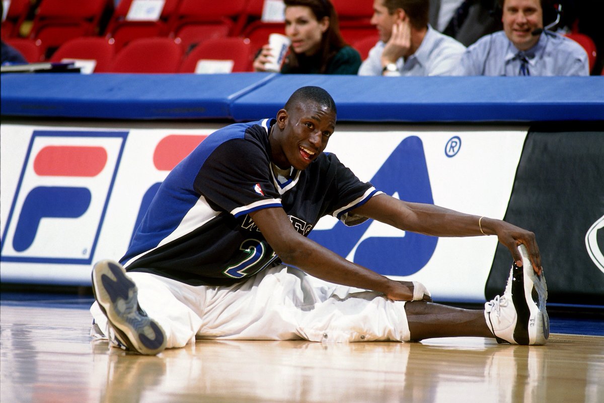 On Jan. 17, 1996, at the Target Center in Minneapolis Minnesota, a 19-year-old rookie  @KevinGarnett5KG was photographed stretching before a Timberwolves game wearing the Concords.