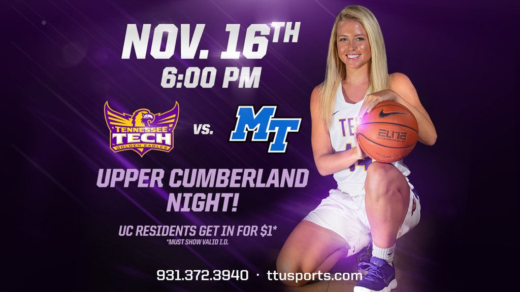TTUWBB's tweet photo. Time to pack the Hoop! $1 🎟’s for all Upper Cumberland residents with valid I.D.‼️ #WingsUp #PackTheHoop https://t.co/GatsvcZ1DI