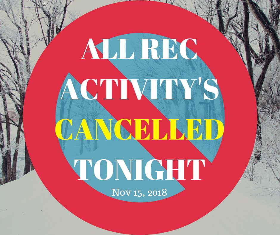 NewLondonRec's tweet photo. NO Rec Activity's Tonight 11/15/18 due to storm. https://t.co/F5Y5RtkRFJ