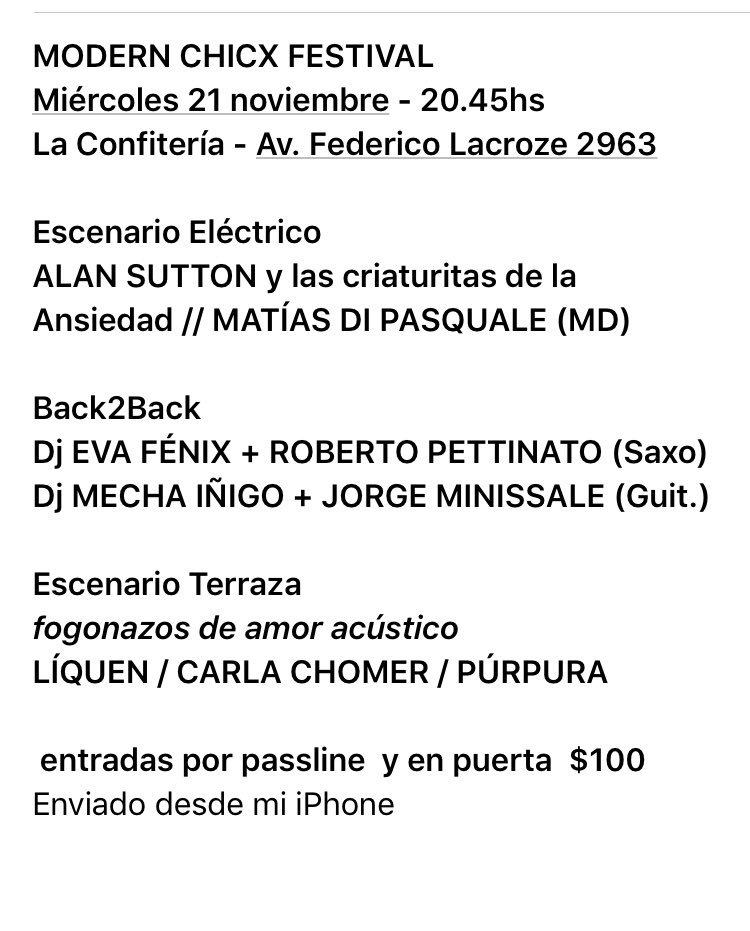 Modern Chicx Festival
21/11
20hs